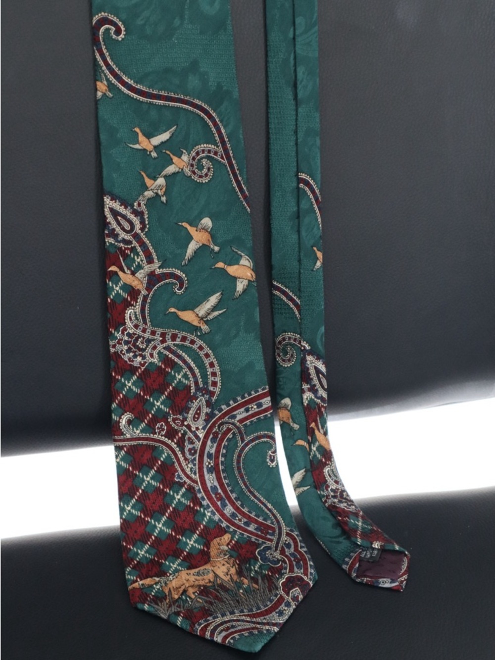 Givenchy Green Paisley & Burgundy Check Silk Tie